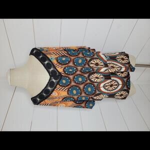 NWT Yahada small brown & blue print v neck ruffle layered short sleeve top